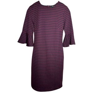 Banana Republic Maroon & Navy Striped 3/4 Ruffle Sleeve Dress Size 4 NWT